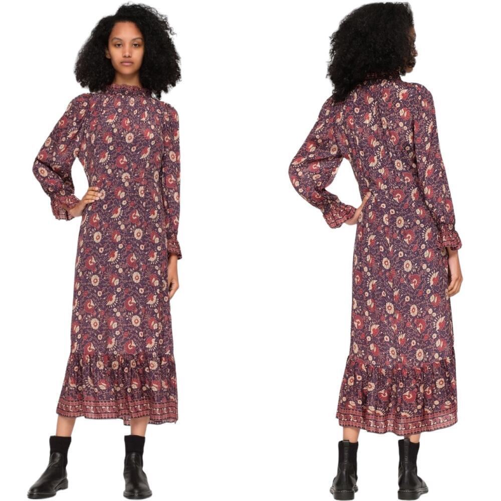Sea New York Womens Frankie Midi Dress Multicolor Floral Long Sleeve Mock Neck 4